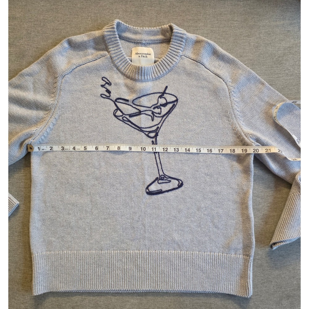 Abercrombie & Fitch Martini Embroidered Sweater Women's M Gray Knit Crewneck - Picture 4 of 6